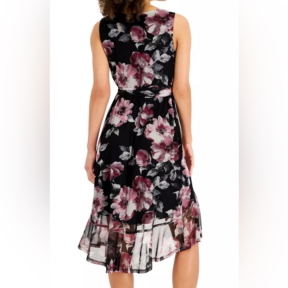 CONNECTED Floral High-Low Ruffled Bottom Dress Tie Waist Size 8 NWT - Picture 3 of 11
